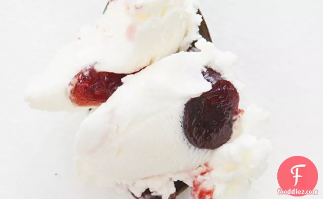 Goat Cheese Ice Cream with Roasted Red Cherries