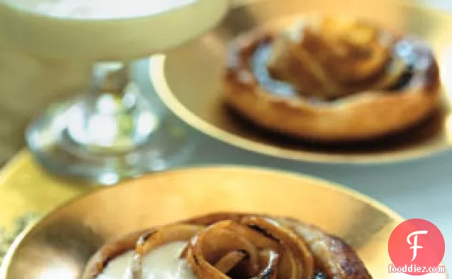 Spiced Sugarplum and Caramelized Apple Tartlets with Calvados Cream
