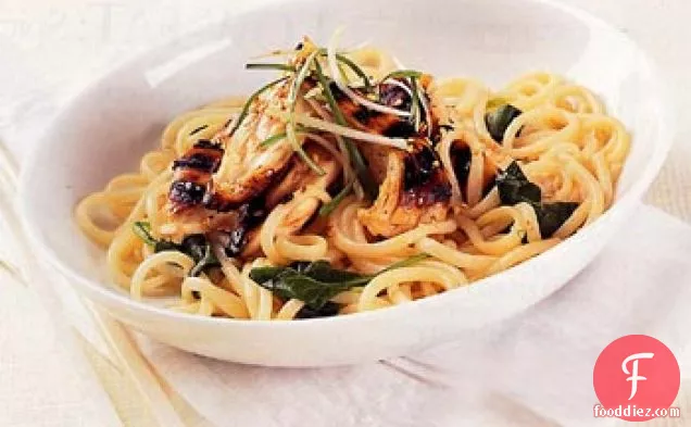 Chilled Udon with Sweet-and-Spicy Chicken and Spinach