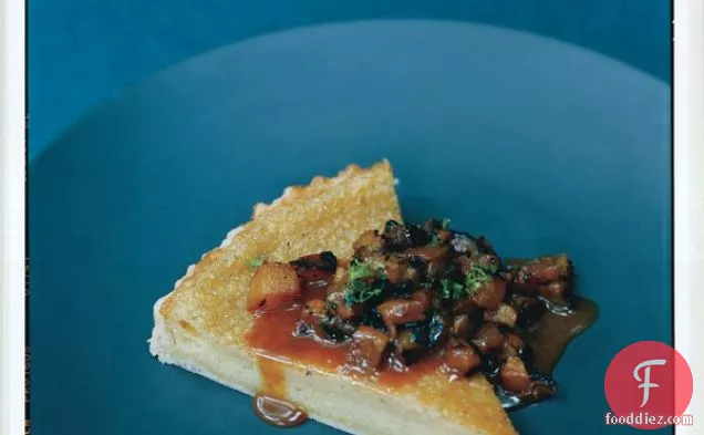 Chess Pie with Blackened Pineapple Salsa and Caramel Sauce