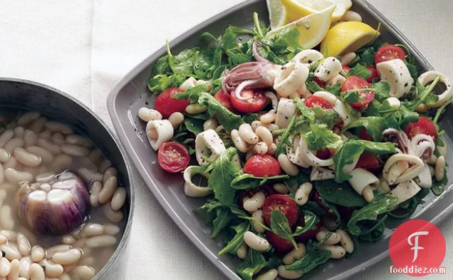 White Beans with Squid, Arugula, and Cherry Tomatoes