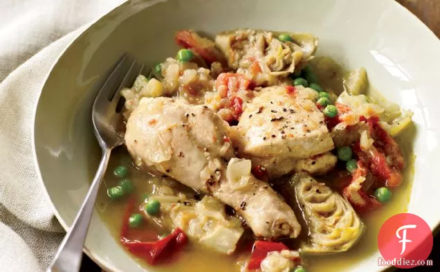Chicken Tagine with Artichoke Hearts and Peas