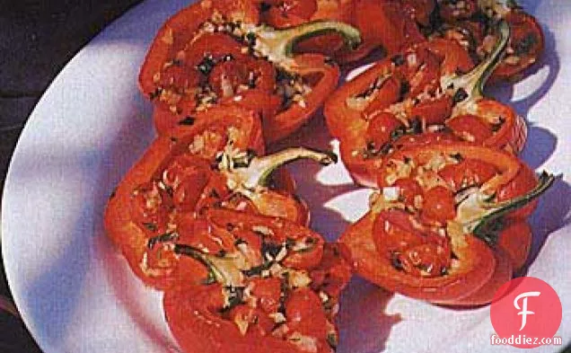 Roasted Peppers Stuffed with Cherry Tomatoes, Onion, and Basil