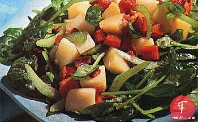 Potato, Spinach and Red Bell Pepper Salad with Warm Bacon Vinaigrette
