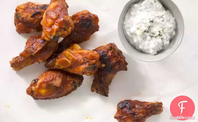 Bourbon-Glazed Chicken Drumettes with Blue Cheese Dipping Sauce