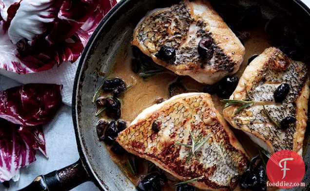 Black Bass with Warm Rosemary-Olive Vinaigrette