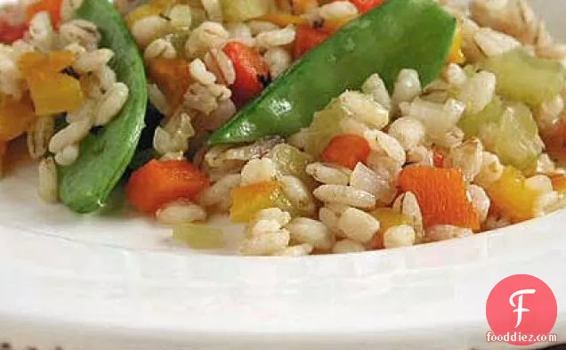 Barley Pilaf with Roasted Peppers and Snow Peas