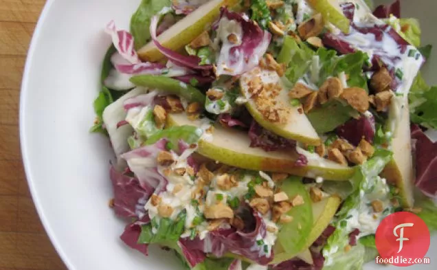 Crunchy Vegetable Salad with Pears and Creamy Cheddar Dressing