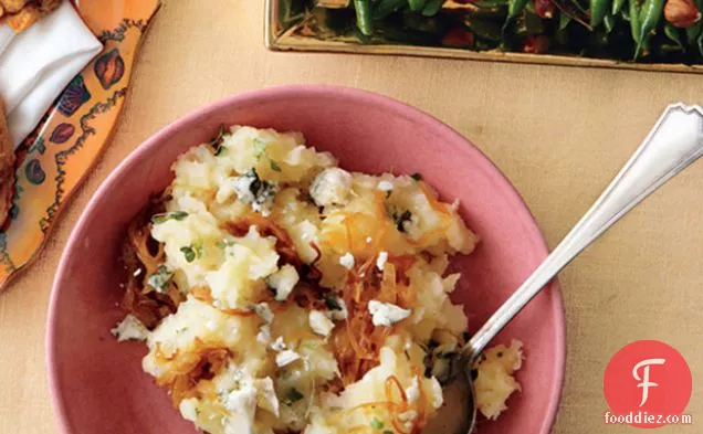 Mashed Potatoes and Parsnips With Caramelized Onions and Blue Cheese