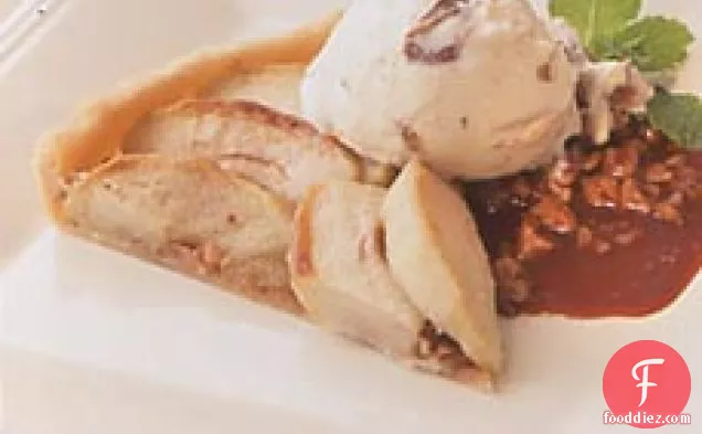 Warm Apple Tart with Date Ice Cream and Red Wine-Caramel Sauce