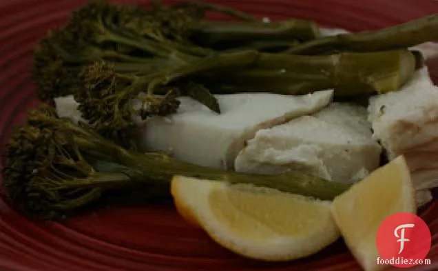 Crockpot Halibut In White Sauce With Broccolini