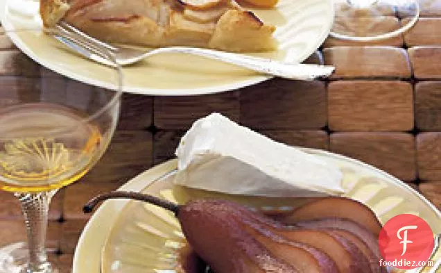 Wine- and Citrus-Poached Pears with Triple-Crème Cheese