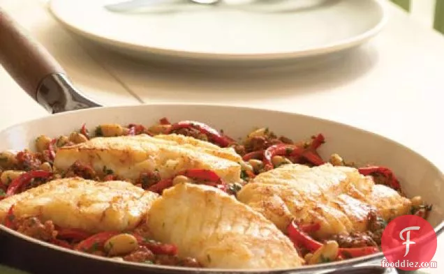 Cod with Red Pepper-Chorizo Ragout