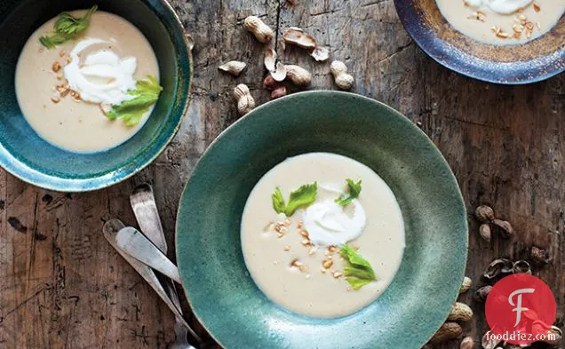 Roasted Peanut Soup with Honey Whipped Cream