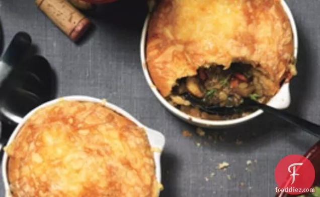 Mushroom and Lentil Pot Pies with Gouda Biscuit Topping