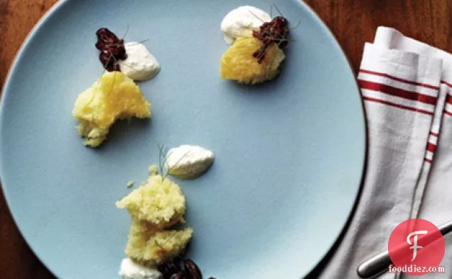 Buttermilk Cake with Sour Milk Jam and Gin-Poached cherries