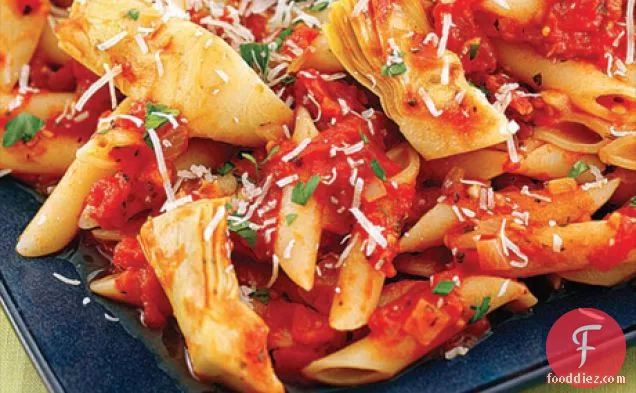 Plum Tomatoes and Artichokes with Penne