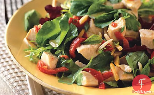 Chicken Salad with Piquillo Peppers, Almonds, and Spicy Greens