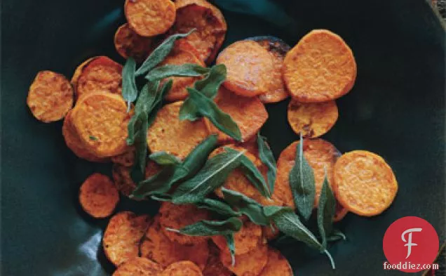Roasted Sweet-Potato Rounds with Garlic Oil and Fried Sage