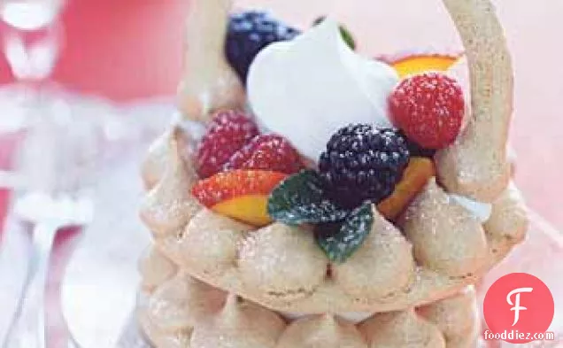 Cocoa Meringue Baskets with Nectarines, Berries, and Cream