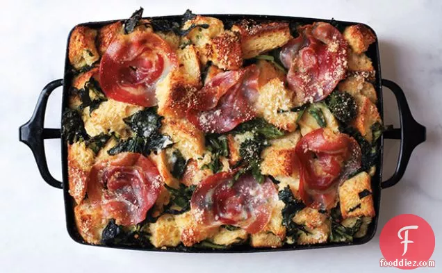 Parmesan Bread Pudding with Broccoli Rabe and Pancetta