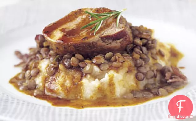 Spiced Pork with Celery Root Purée and Lentils