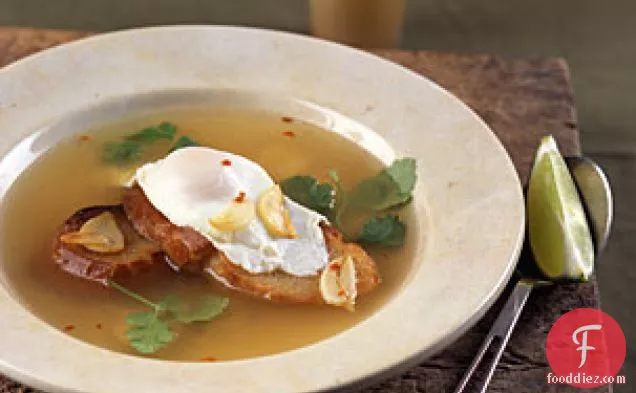 Garlic Soup with Poached Eggs