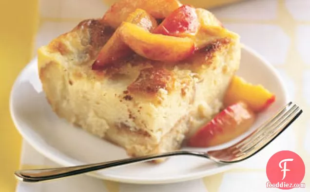 Lemon-Spice Bread Pudding with Sauteed Peaches