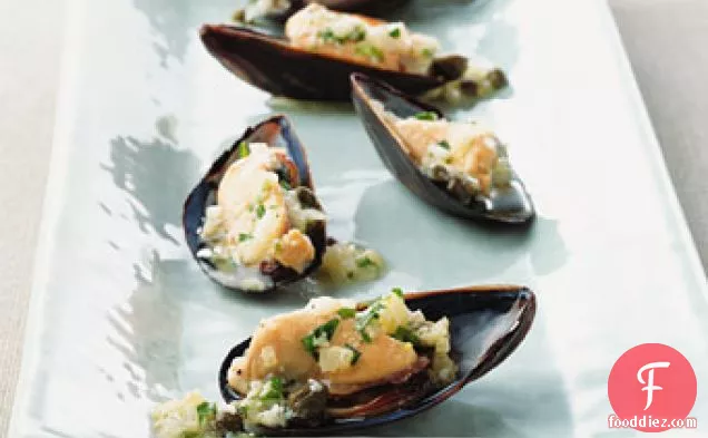 Mussels on the Half Shell with Ravigote Sauce