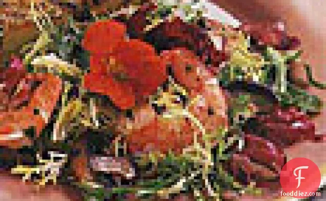 Frisée, Radicchio And Mixed Green Salad With Shrimp And Mushrooms