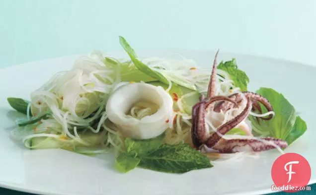 Southeast Asian Rice Noodles with Calamari and Herbs