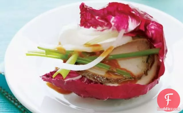 Chinese Pork Radicchio Wraps with Hot-Sweet Dipping Sauce