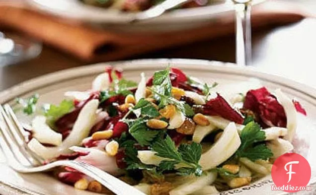 Fennel, Parsley, and Radicchio Salad with Pine Nuts and Raisins
