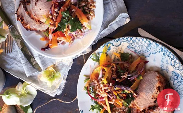 Mustard-Crusted Pork with Farro and Carrot Salad