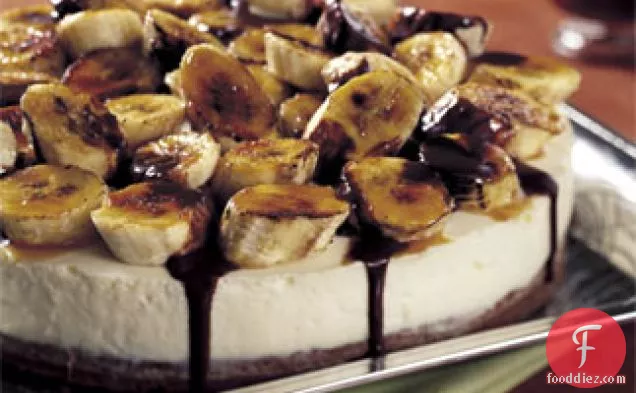 Chocolate Brownie Torte with White Chocolate Mousse and Caramelized Bananas