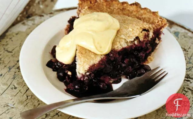 Blueberry Pie with Cornmeal Crust and Lemon Cream