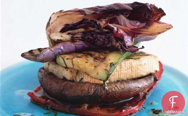 Grilled Veggie And Tofu Stack With Balsamic And Mint