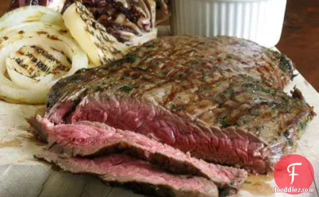 Chimichurri Flank Steak With Grilled Radicchio And Onions
