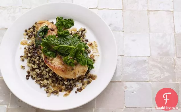 Chicken with Kale and Freekeh-Lentil Pilaf
