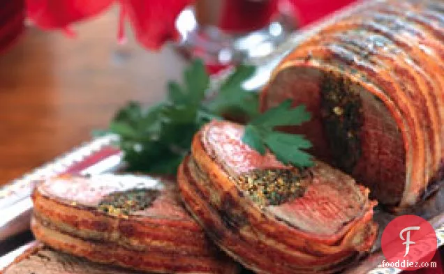 Bacon-Wrapped Beef Tenderloin with Herb Stuffing