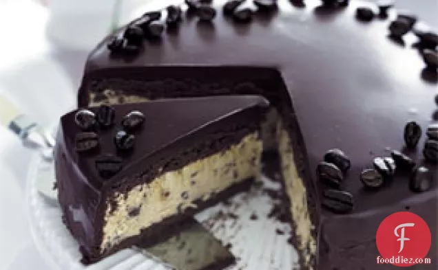 चॉकलेट गनाचे ग्लेज़ के साथ फ्रोजन मोचा केक