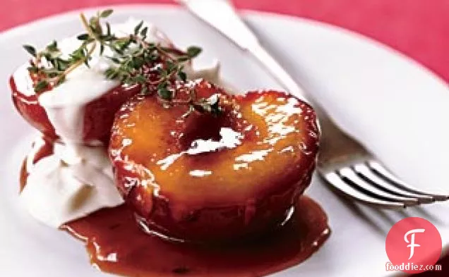 Honey-Roasted Plums with Thyme and Crème Fraîche