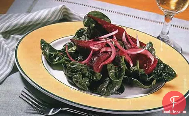 Spinach and Roasted Beet Salad with Ginger Vinaigrette