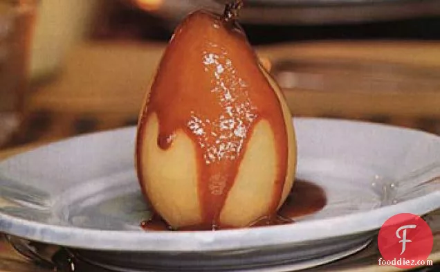 Poached Pears with Spiced Caramel Sauce