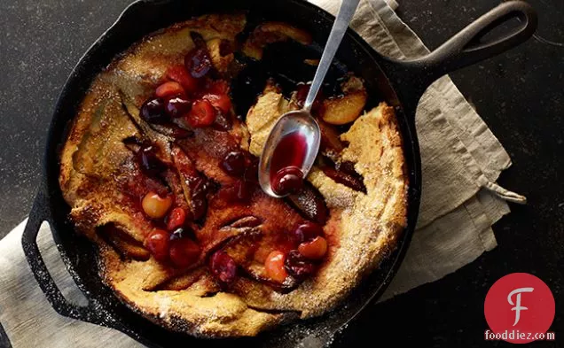 Peach Dutch Baby Pancake with Cherry Compote