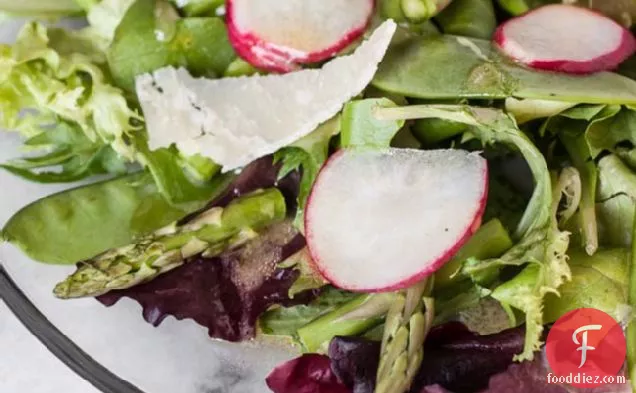 Spring Greens Salad With Asparagus, Snow Peas, Radishes, And Ho