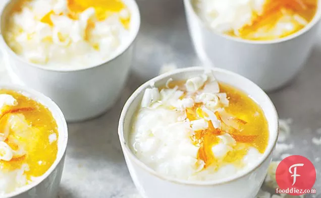 White Chocolate and Cardamom Rice Pudding with Marmalade and Cointreau Sauce