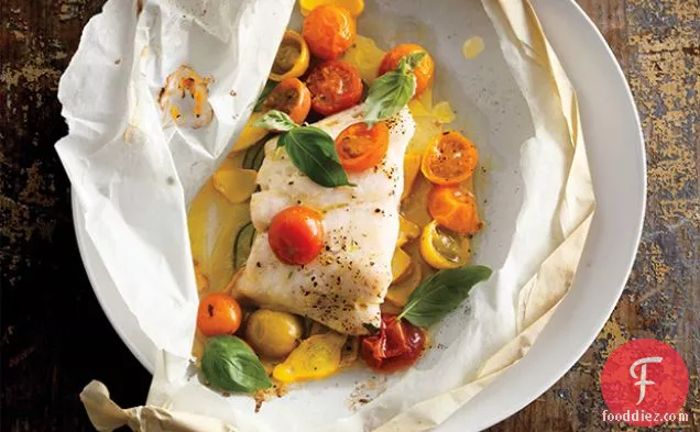 Fish Fillets with Tomatoes, Squash, and Basil