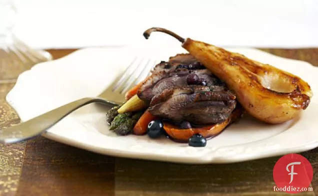 Tea-Smoked Duck Breast with Pears and Blueberry Jus