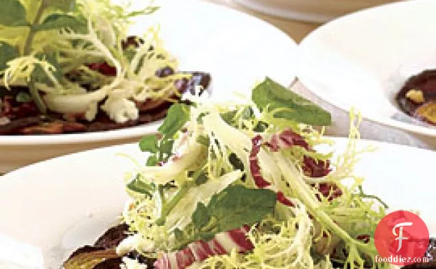 Frilly Lettuce Salad On A Bed Of Beets With Lemon-walnut Vinaig